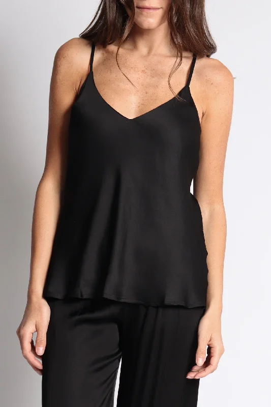 Black Satin V-Neck Cami