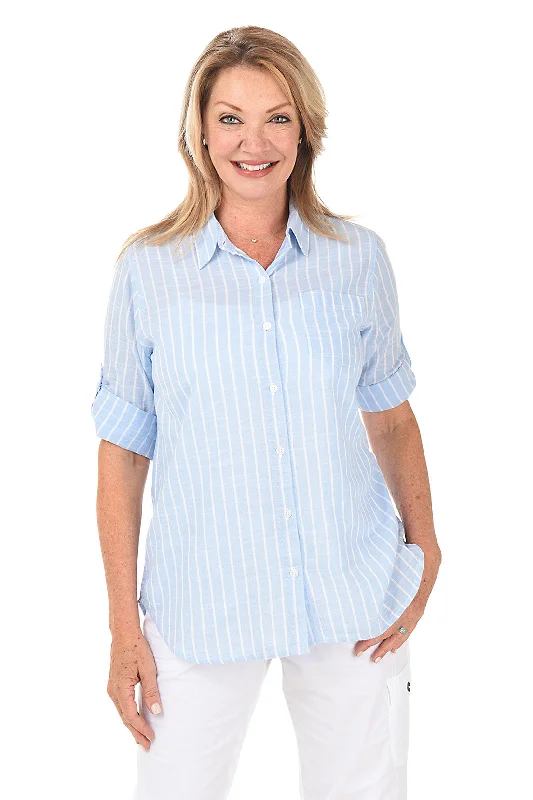 Striped Cotton Roll Sleeve Shirt