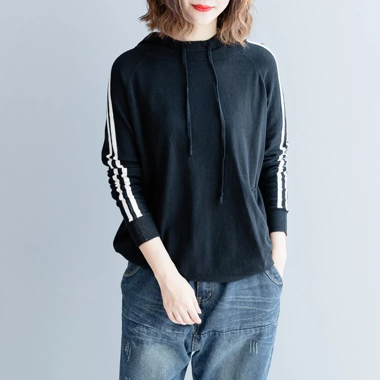 2018 black pure cotton blouse oversized traveling clothing Fine slim hooded cotton blouses