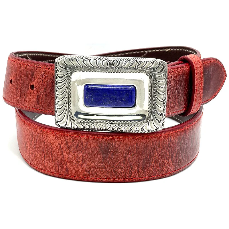 Chacon Eldorado Feather Engraved w/ Lapis One Piece Buckle 1.5